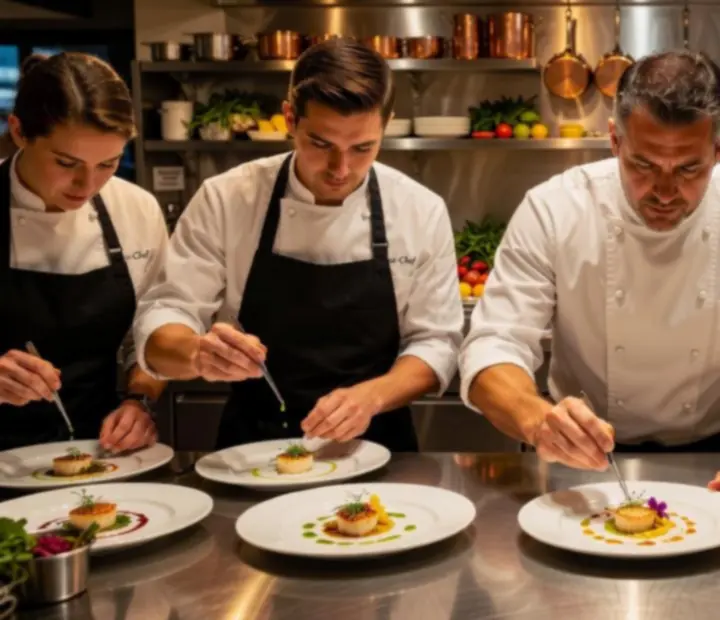Glavni chef i njegov kuhinjski tim u restoranu Croatera